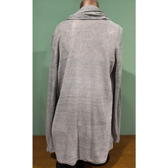Doncaster Collection Open Front Long Linen Cardigan with Wide Collar Gray, Sz M - Picture 3 of 5